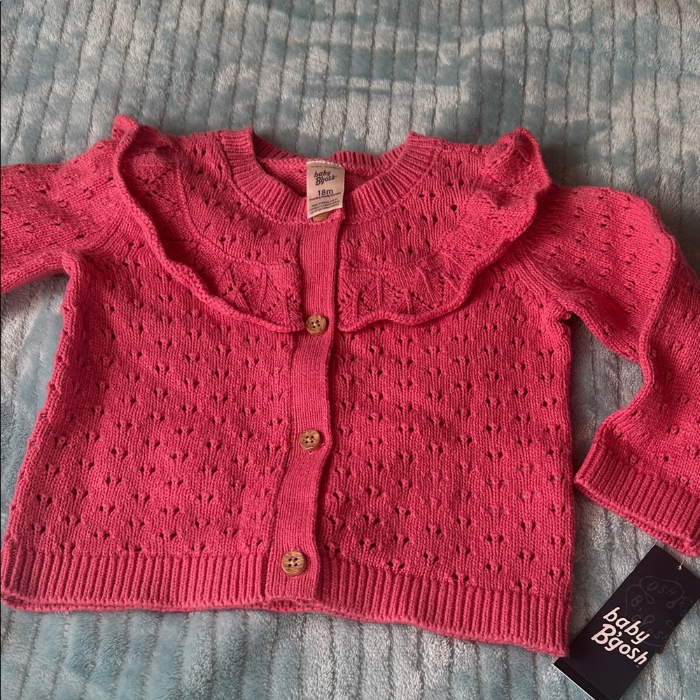 Baby Boden Pink Knit Cardigan with Ruffles